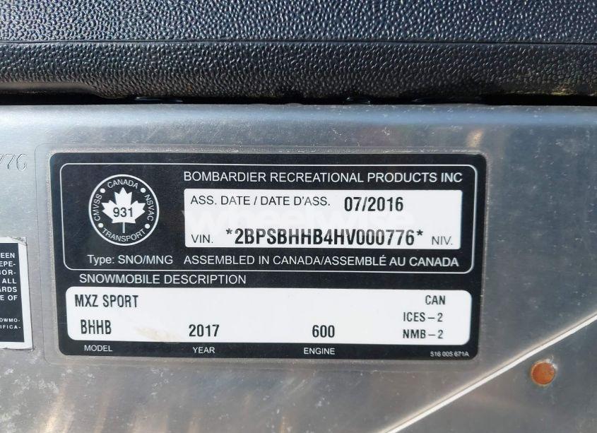 Photo 9 of 2017 Ski Doo 594CC (VIN 2BPSBHHB4HV000776)