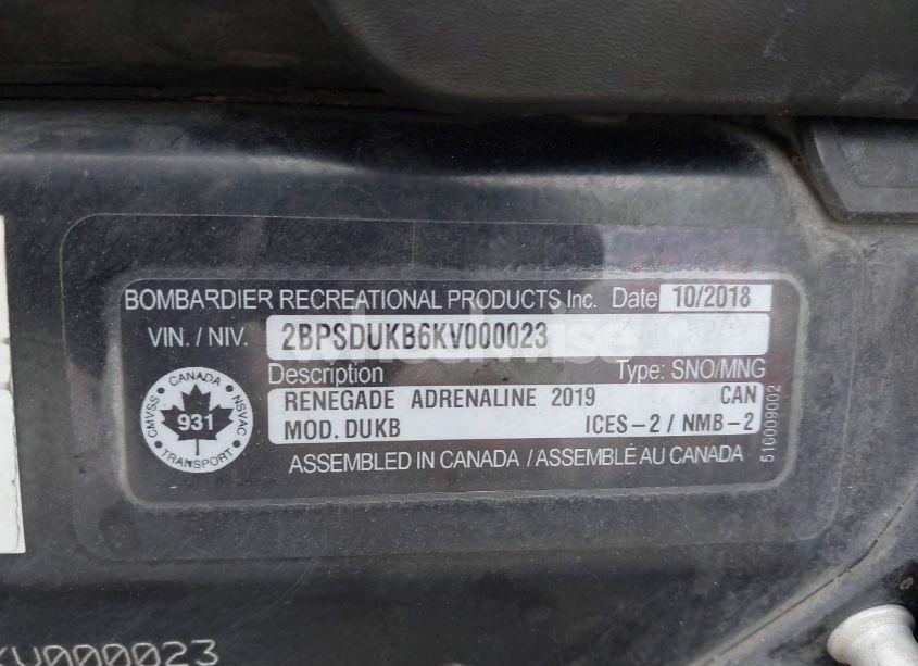 Photo 9 of 2019 Ski Doo SNOWMOBILE (VIN 2BPSDUKB6KV000023)