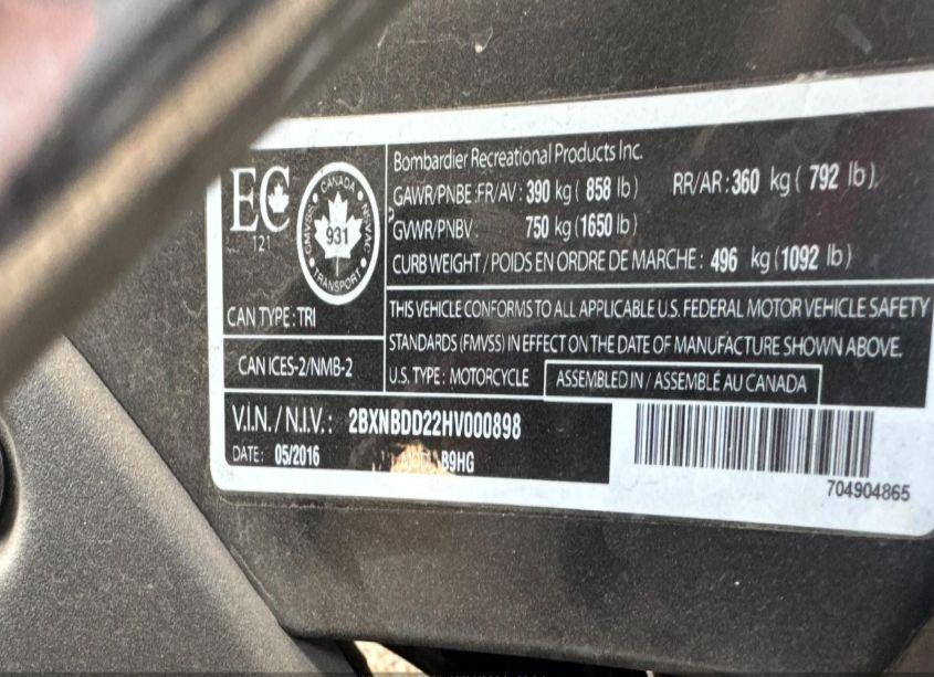 Photo 10 of 2017 Can-am Spyder ROADSTER RT/RT-S/LTD/SP SERIES (VIN 2BXNBDD22HV000898)