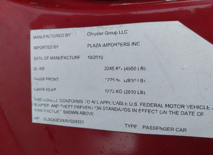 Photo 9 of 2010 Chrysler 300 LIMITED (VIN 2C3CA3CVXAH324321)