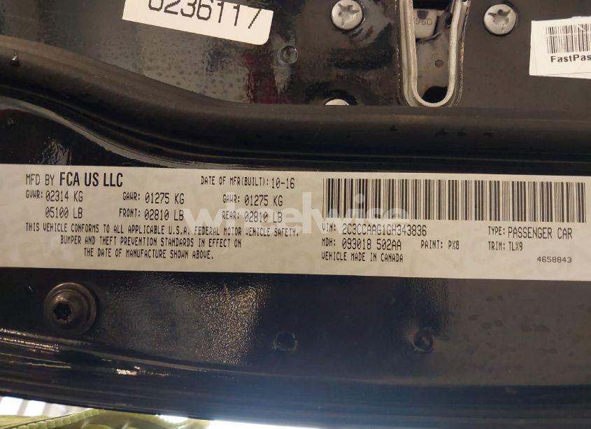 Photo 9 of 2016 Chrysler 300 LIMITED (VIN 2C3CCAAG1GH343836)