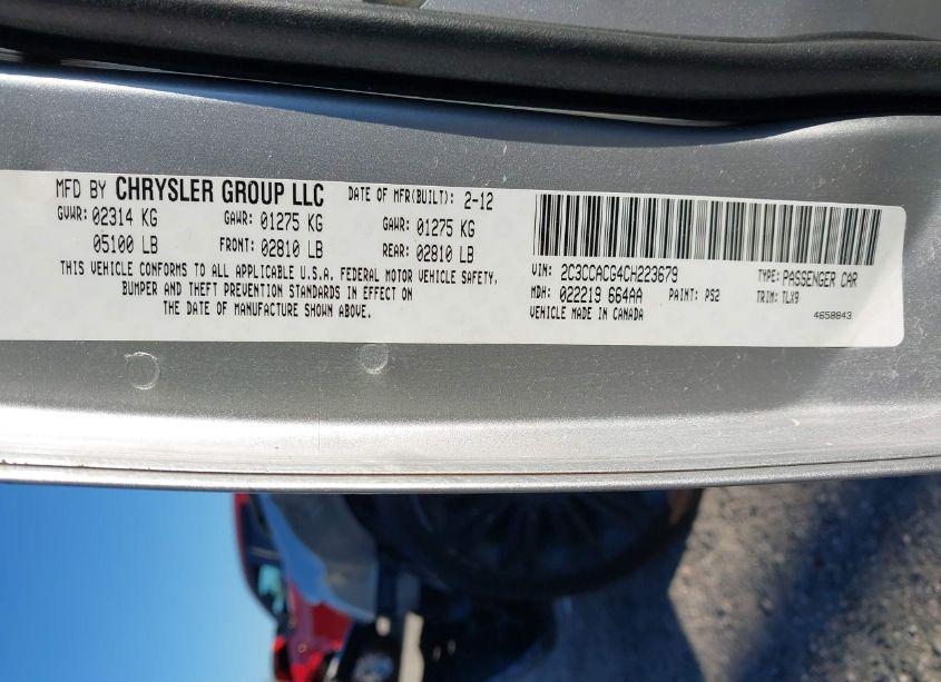 Photo 9 of 2012 Chrysler 300 LIMITED (VIN 2C3CCACG4CH223679)