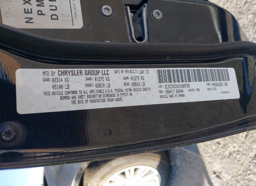 Photo 9 of 2012 Chrysler 300 LIMITED (VIN 2C3CCACG4CH309798)