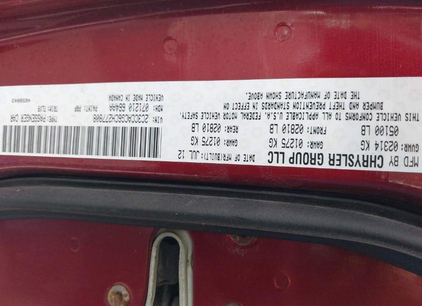 Photo 9 of 2012 Chrysler 300 LIMITED (VIN 2C3CCACG6CH277808)