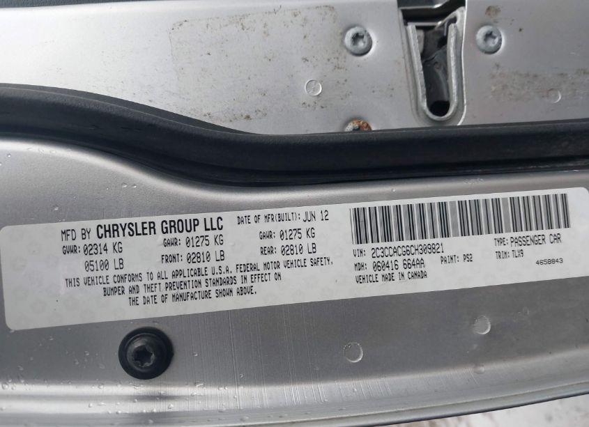 Photo 9 of 2012 Chrysler 300 LIMITED (VIN 2C3CCACG6CH309821)