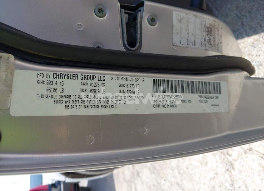 Photo 9 of 2012 Chrysler 300 LIMITED (VIN 2C3CCACG7CH283374)