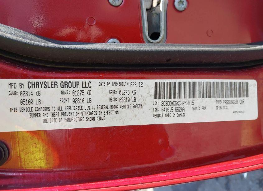 Photo 9 of 2012 Chrysler 300 LIMITED (VIN 2C3CCACGXCH252815)