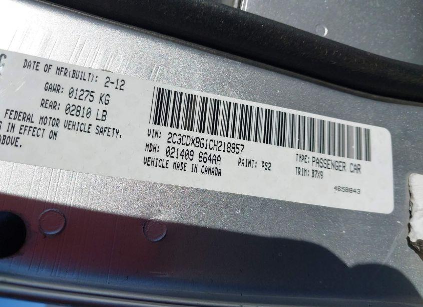 Photo 9 of 2012 Dodge Charger SE (VIN 2C3CDXBG1CH218957)