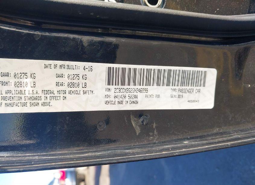 Photo 9 of 2016 Dodge Charger SE (VIN 2C3CDXBG2GH246899)