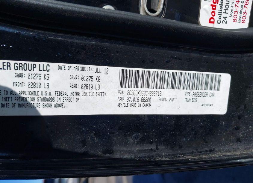 Photo 9 of 2012 Dodge Charger SE (VIN 2C3CDXBG3CH299718)