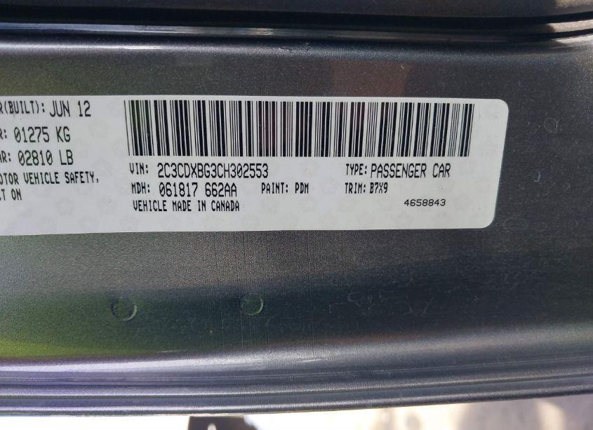 Photo 9 of 2012 Dodge Charger SE (VIN 2C3CDXBG3CH302553)