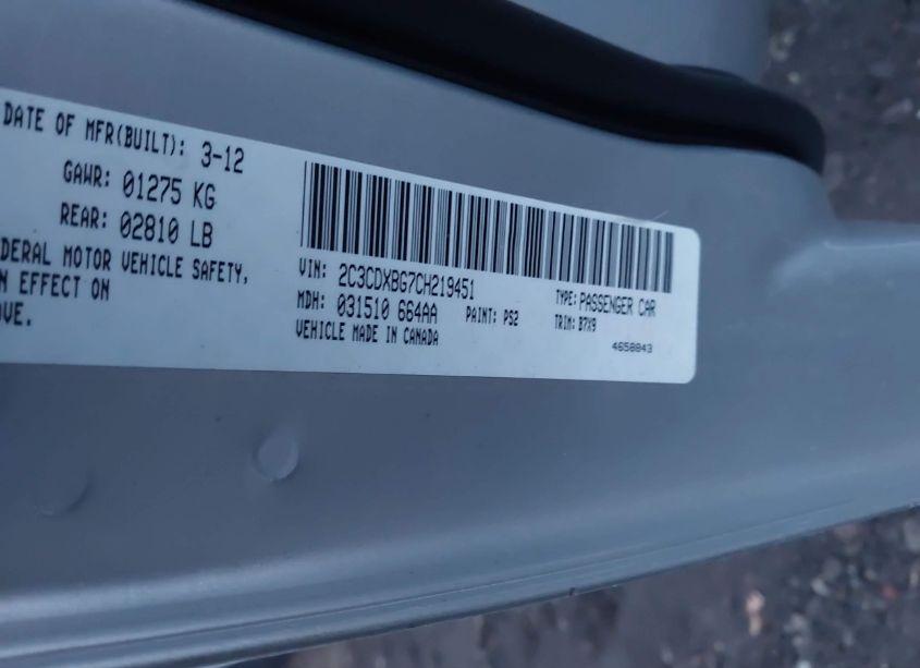 Photo 9 of 2012 Dodge Charger SE (VIN 2C3CDXBG7CH219451)