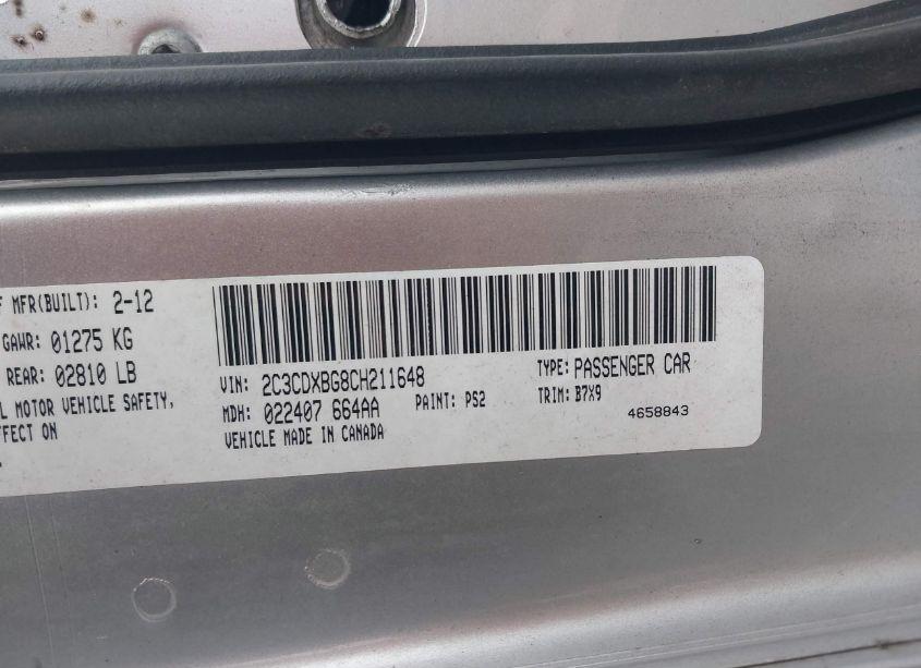 Photo 9 of 2012 Dodge Charger SE (VIN 2C3CDXBG8CH211648)