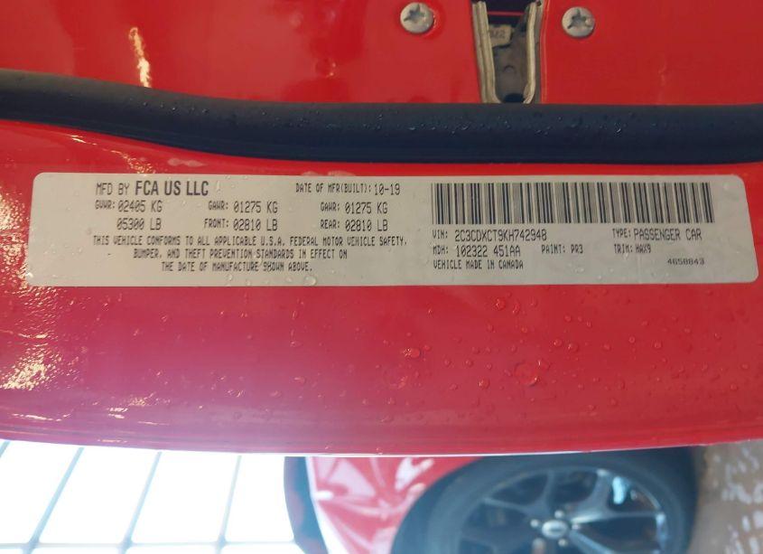 Photo 9 of 2019 Dodge Charger R/T RWD (VIN 2C3CDXCT9KH742948)