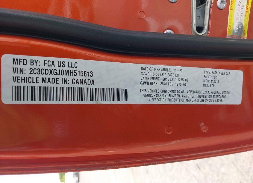 Photo 9 of 2021 Dodge Charger SCAT PACK RWD (VIN 2C3CDXGJ0MH515613)