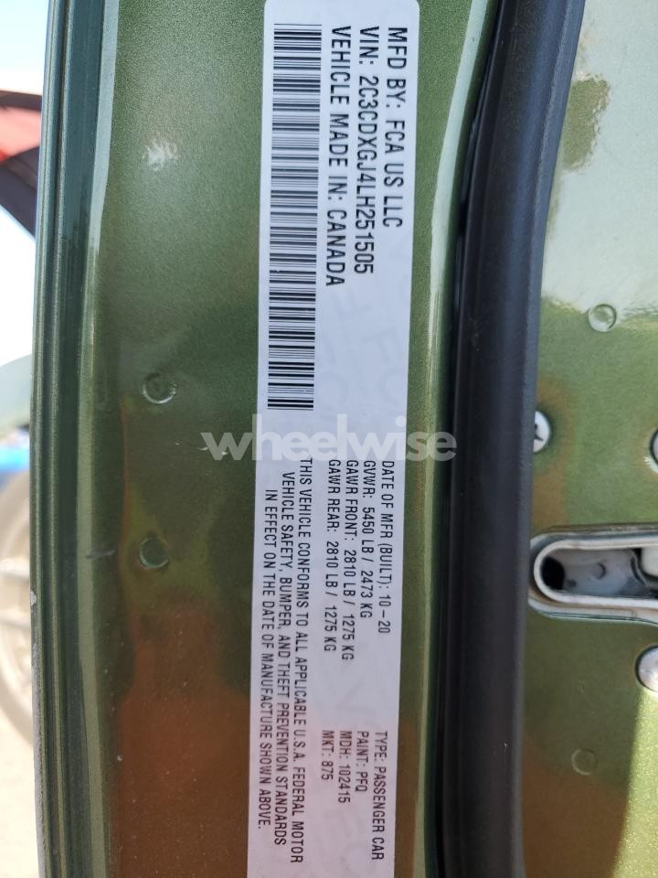 Photo 12 of 2020 DODGE CHARGER SCAT PACK N/A (VIN 2C3CDXGJ4LH251505)