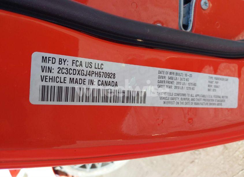 Photo 9 of 2023 Dodge Charger SCAT PACK WIDEBODY (VIN 2C3CDXGJ4PH670928)