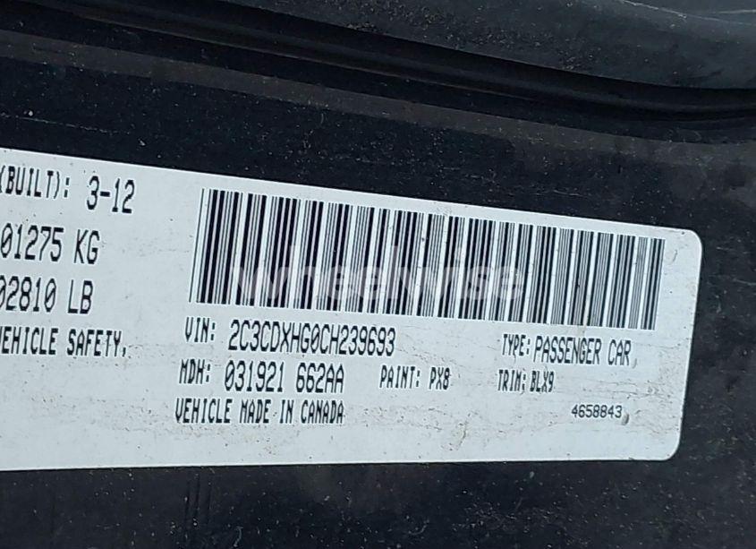 Photo 9 of 2012 Dodge Charger SXT (VIN 2C3CDXHG0CH239693)