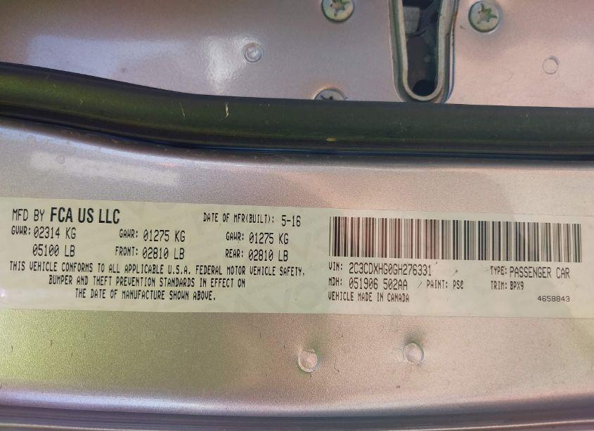 Photo 9 of 2016 Dodge Charger SXT (VIN 2C3CDXHG0GH276331)