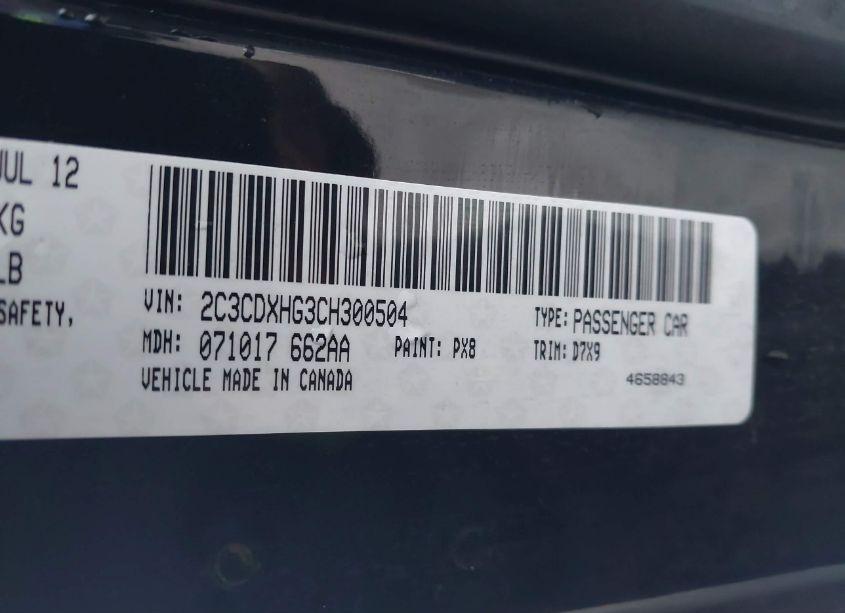 Photo 9 of 2012 Dodge Charger SXT (VIN 2C3CDXHG3CH300504)