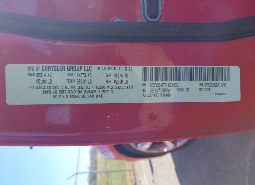 Photo 9 of 2013 Dodge Charger SXT (VIN 2C3CDXHG7DH654852)