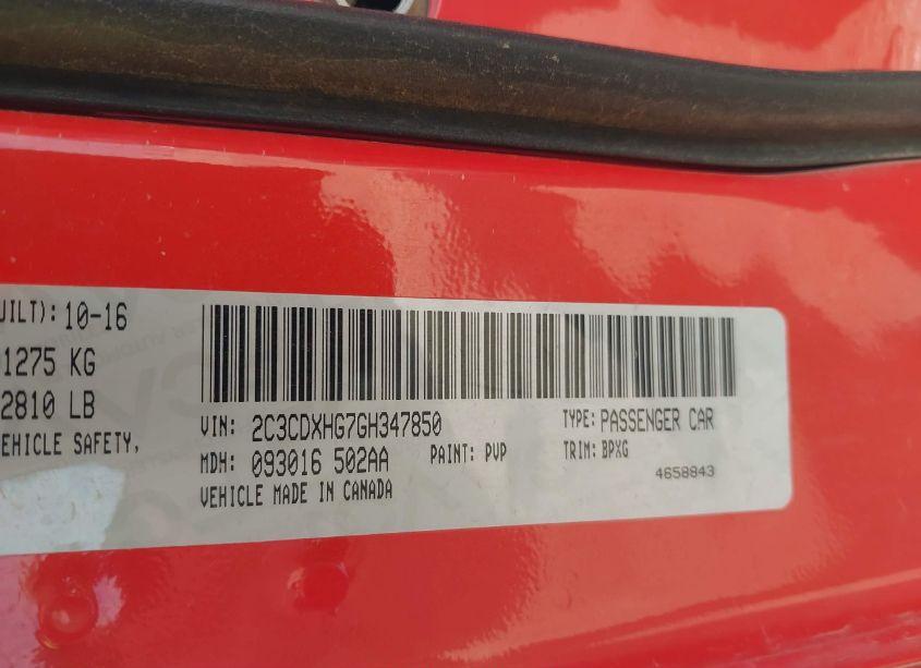 Photo 9 of 2016 Dodge Charger SXT (VIN 2C3CDXHG7GH347850)