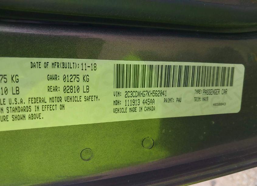 Photo 9 of 2019 Dodge Charger GT RWD (VIN 2C3CDXHG7KH562041)