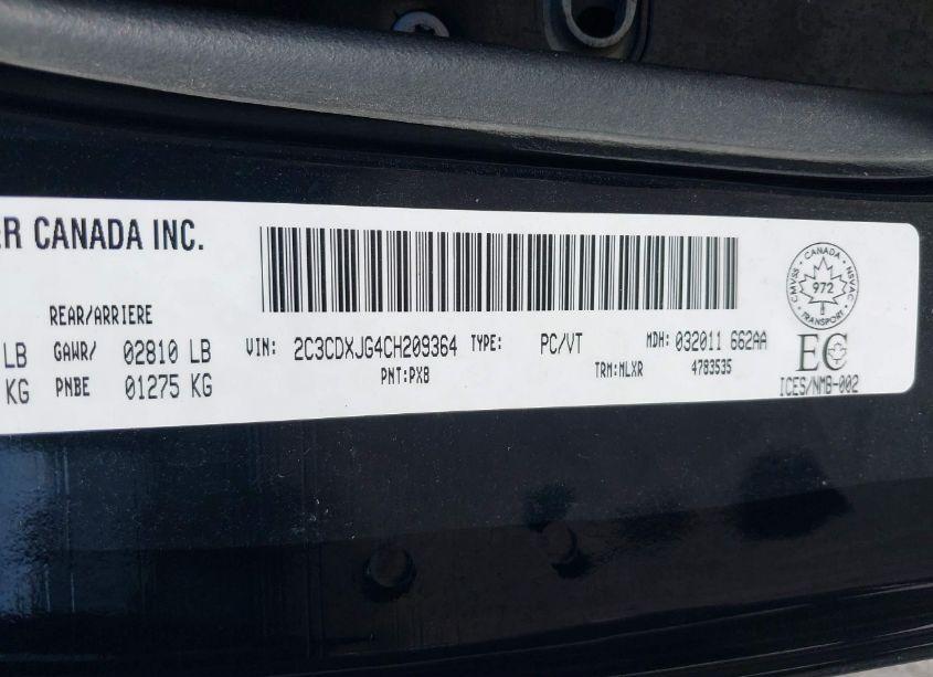 Photo 9 of 2012 Dodge Charger SXT (VIN 2C3CDXJG4CH209364)