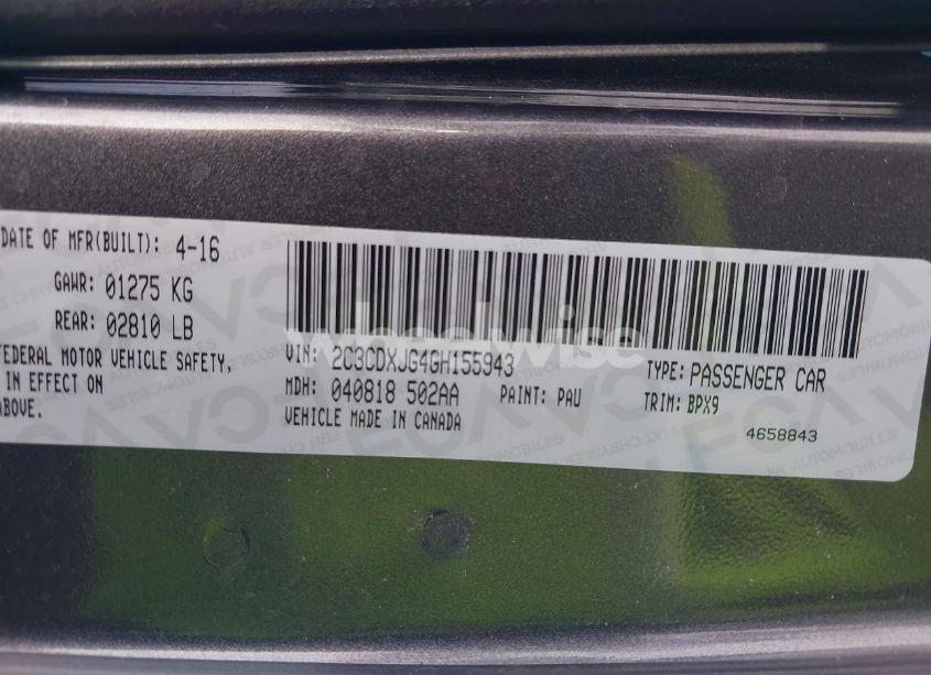 Photo 9 of 2016 Dodge Charger SXT (VIN 2C3CDXJG4GH155943)