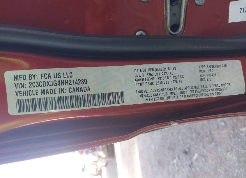 Photo 9 of 2022 Dodge Charger SXT AWD (VIN 2C3CDXJG4NH214289)