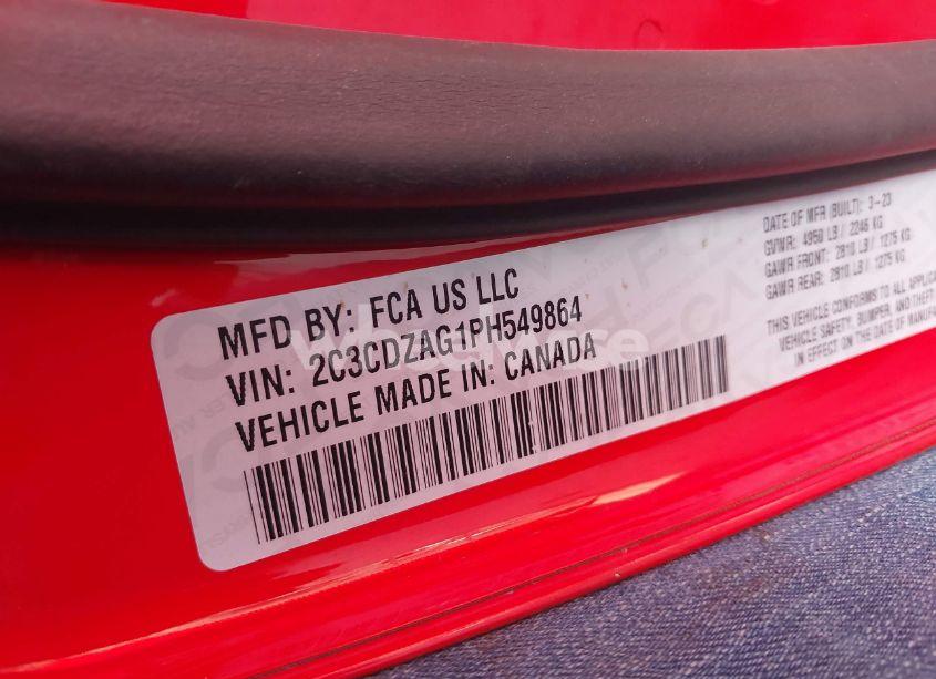 Photo 9 of 2023 Dodge Challenger SXT (VIN 2C3CDZAG1PH549864)