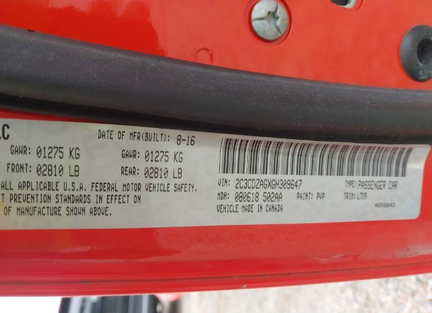 Photo 9 of 2016 Dodge Challenger SXT (VIN 2C3CDZAGXGH309647)