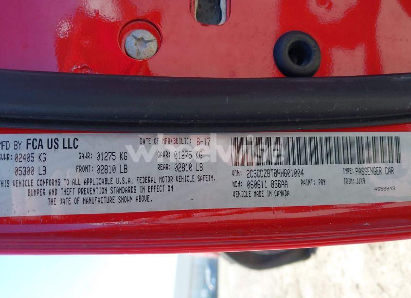 Photo 9 of 2017 Dodge Challenger T/A PLUS (VIN 2C3CDZBT8HH601004)