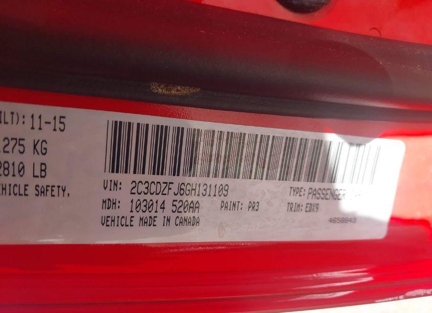 Photo 9 of 2016 Dodge Challenger R/T SCAT PACK (VIN 2C3CDZFJ6GH131109)