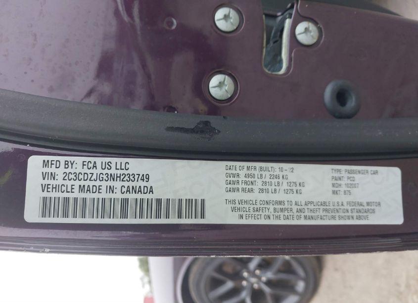 Photo 9 of 2022 Dodge Challenger GT (VIN 2C3CDZJG3NH233749)