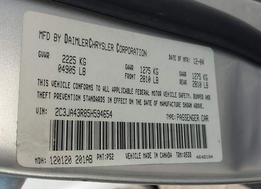 Photo 9 of 2005 Chrysler 300 (VIN 2C3JA43R85H594654)