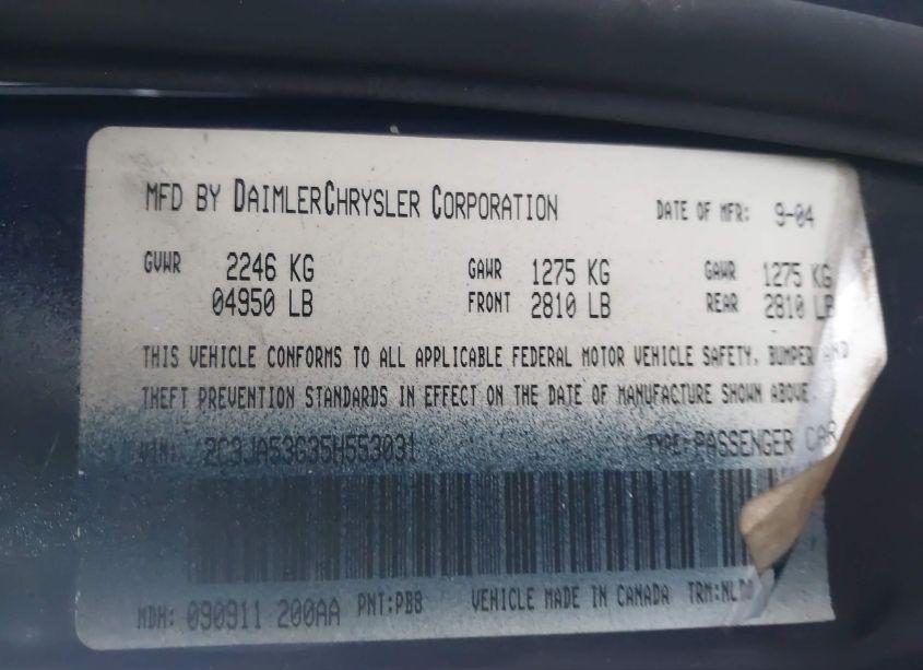 Photo 9 of 2005 Chrysler 300 TOURING (VIN 2C3JA53G35H553031)