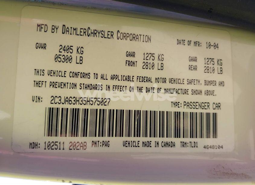 Photo 9 of 2005 Chrysler 300c (VIN 2C3JA63H35H575027)