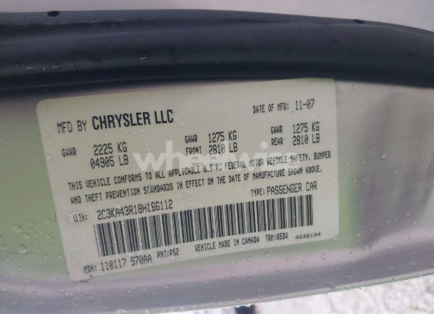 Photo 9 of 2008 Chrysler 300 LX (VIN 2C3KA43R18H166112)