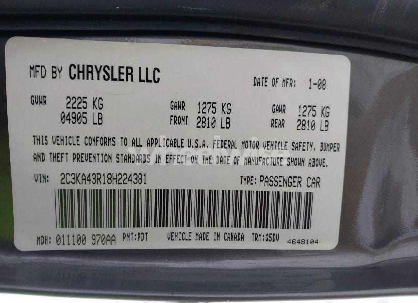 Photo 9 of 2008 Chrysler 300 LX (VIN 2C3KA43R18H224381)