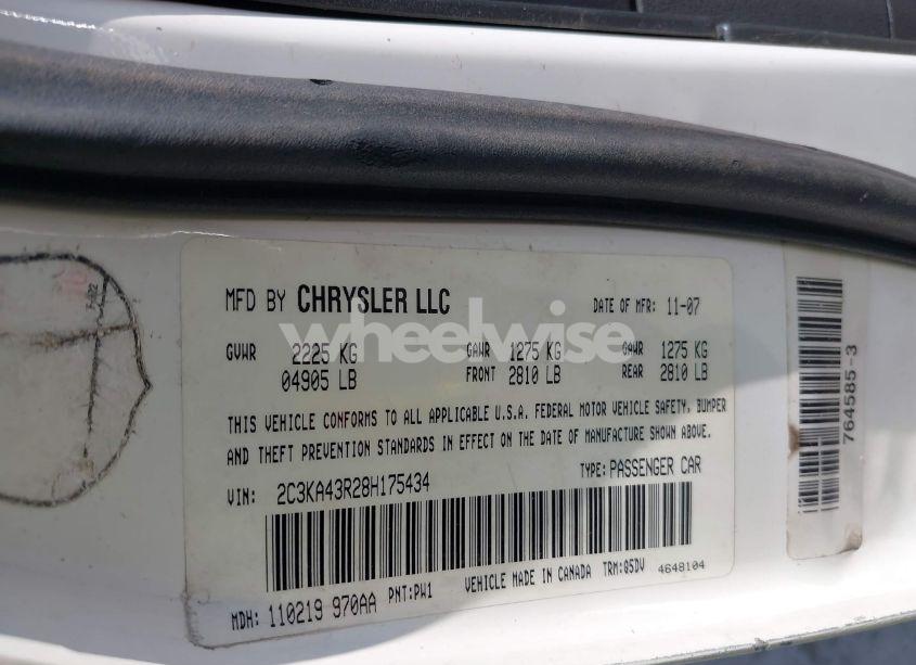 Photo 9 of 2008 Chrysler 300 LX (VIN 2C3KA43R28H175434)
