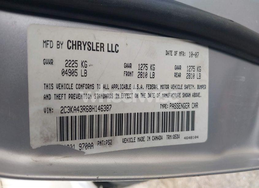 Photo 9 of 2008 Chrysler 300 LX (VIN 2C3KA43R68H146387)