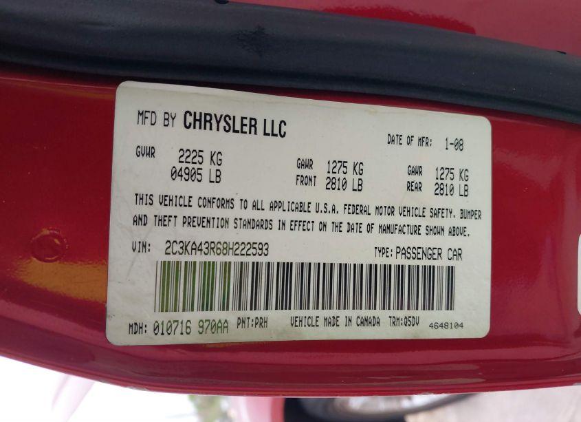 Photo 9 of 2008 Chrysler 300 LX (VIN 2C3KA43R68H222593)