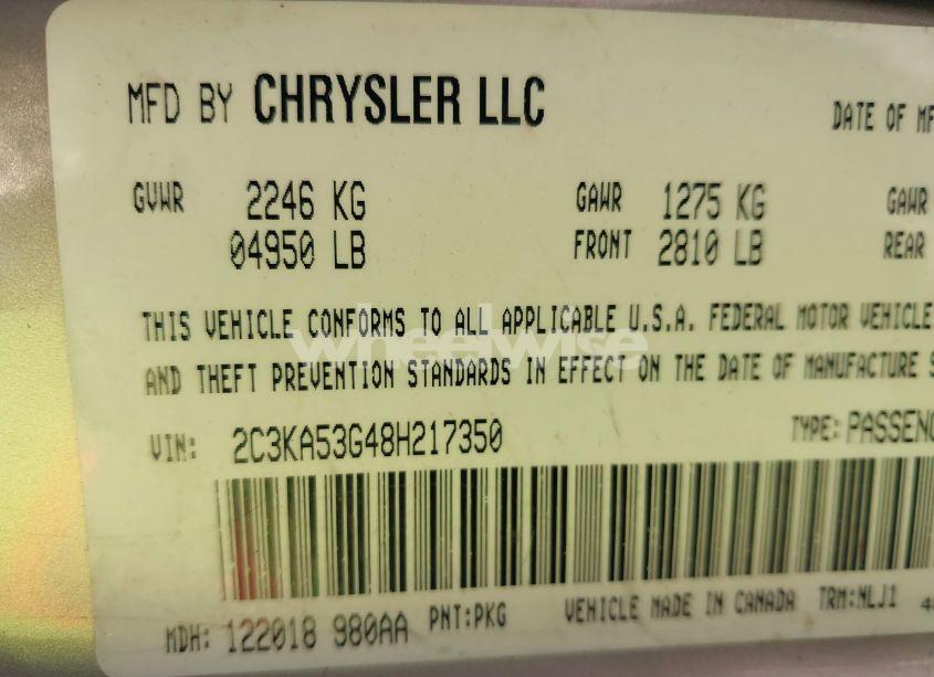 Photo 9 of 2008 Chrysler 300 TOURING (VIN 2C3KA53G48H217350)