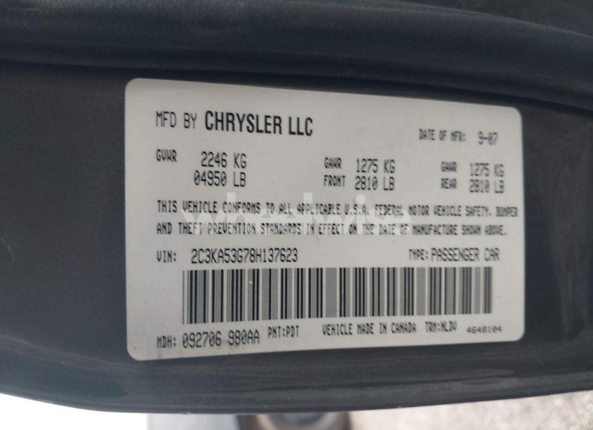 Photo 9 of 2008 Chrysler 300 TOURING (VIN 2C3KA53G78H137623)