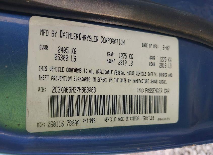 Photo 9 of 2007 Chrysler 300c N/A (VIN 2C3KA63H37H869003)