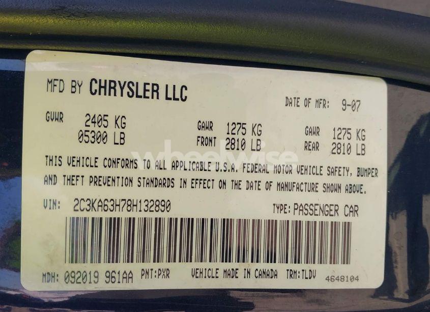 Photo 9 of 2008 Chrysler 300c HEMI (VIN 2C3KA63H78H132890)