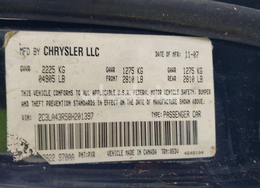 Photo 9 of 2008 Chrysler 300 LX (VIN 2C3LA43R58H201397)