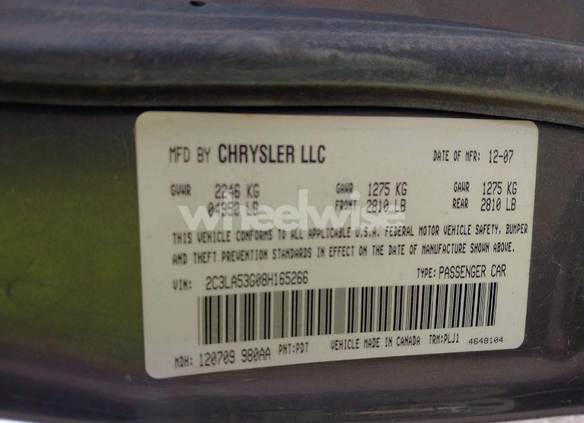 Photo 9 of 2008 Chrysler 300 TOURING (VIN 2C3LA53G08H165266)