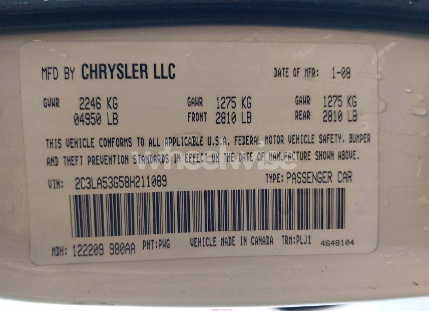 Photo 9 of 2008 Chrysler 300 TOURING (VIN 2C3LA53G58H211089)